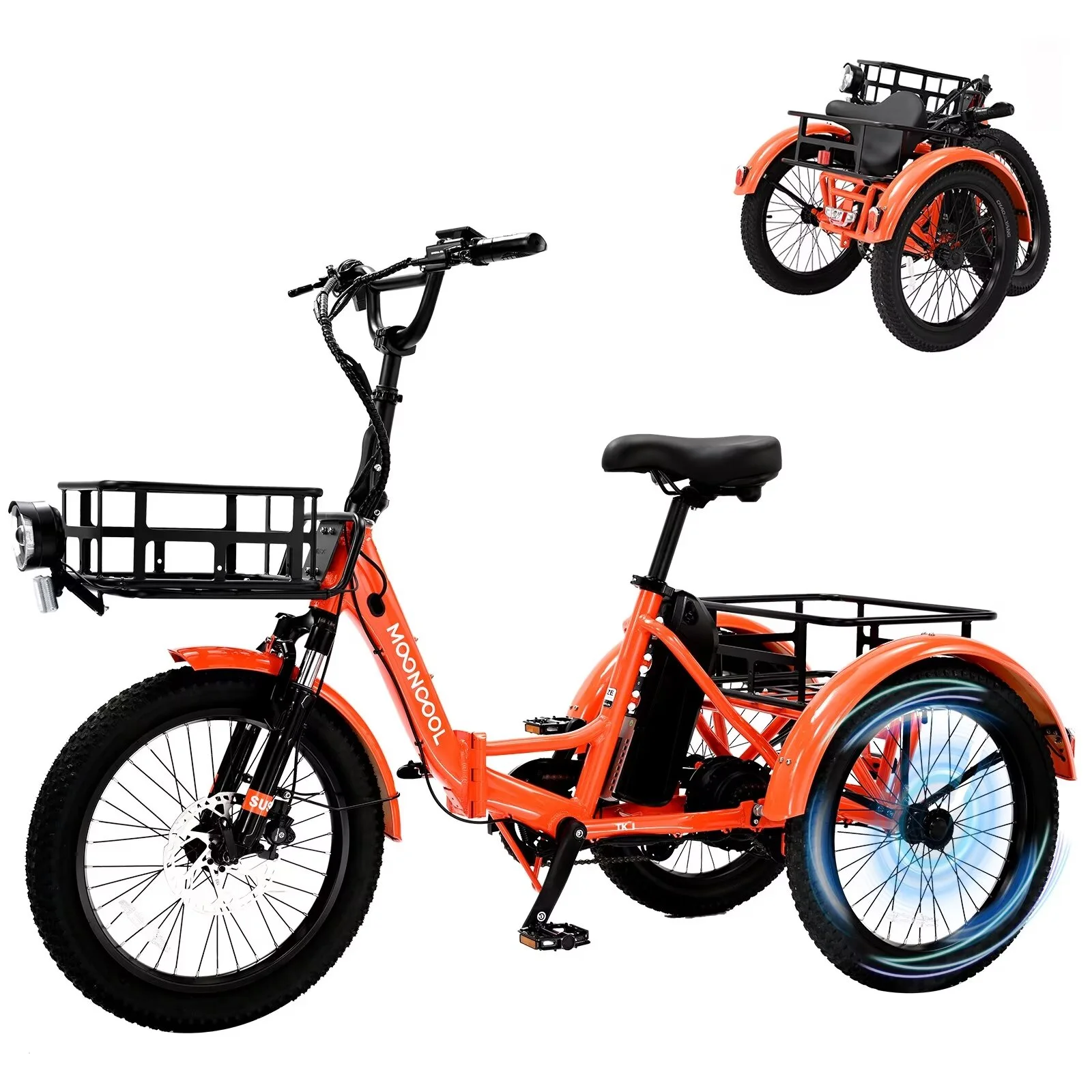 MOPHOTO 16MPH 500W 48V 14.5Ah 20" Electric Folding Tricycle for Women, Electric Motorized Tricycle Adult, Fat Tire 3 Wheel Electric Bikes, Step-Thru 1-Speed Electric Trike for Senior, Men - Curated Treasures Market