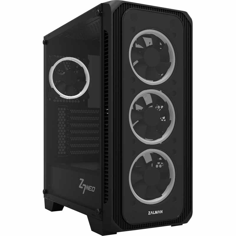 Zalman Z7 Neo ATX Mid Tower Gaming PC Case, Tempered Glass, 4 Pre- Installed 120mm RGB LED Ring Fans