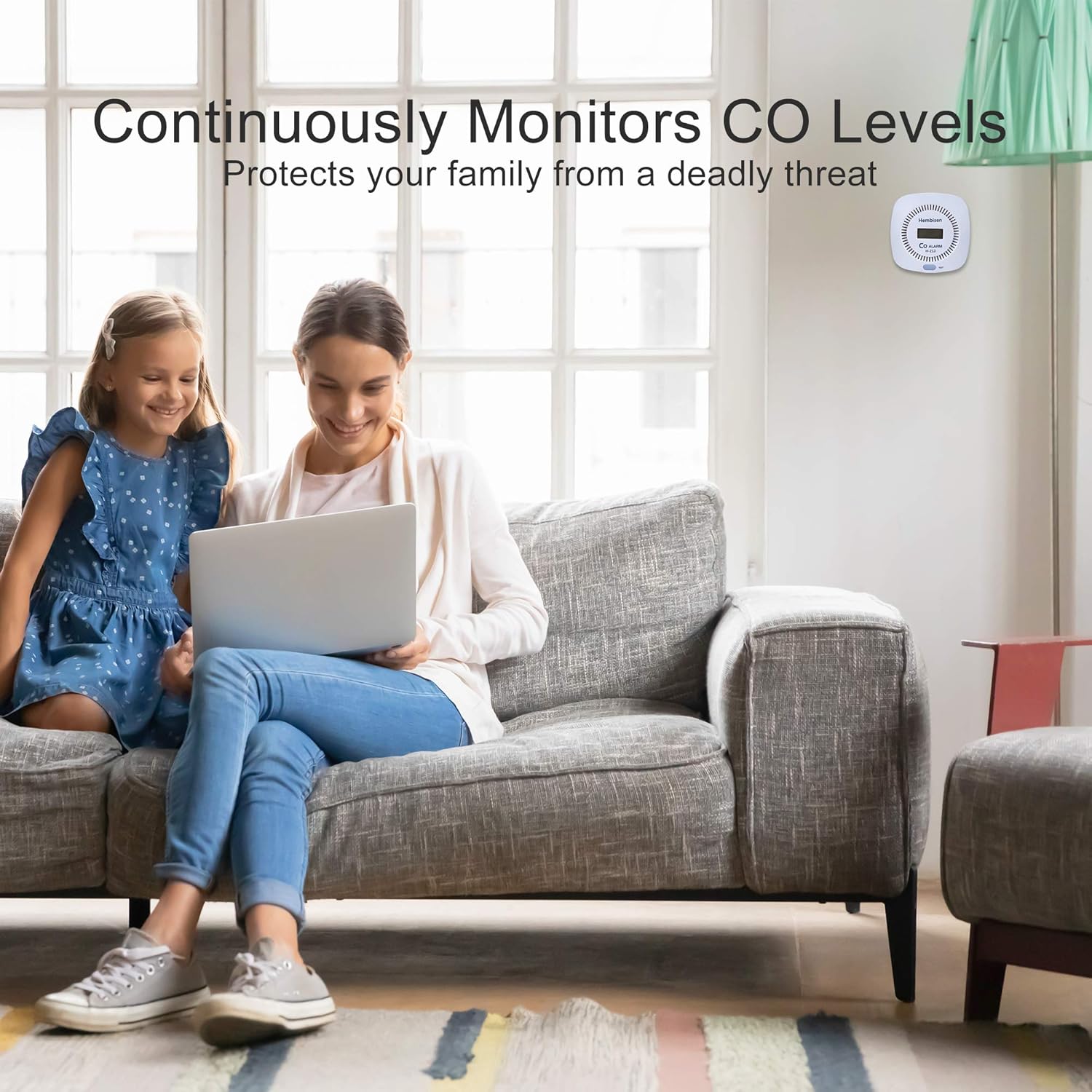 Hembisen Carbon Monoxide Detectors Alarm 3 Pack Co Detector Battery Powered with Digital Display for Home,Easy to Install,UL2034
