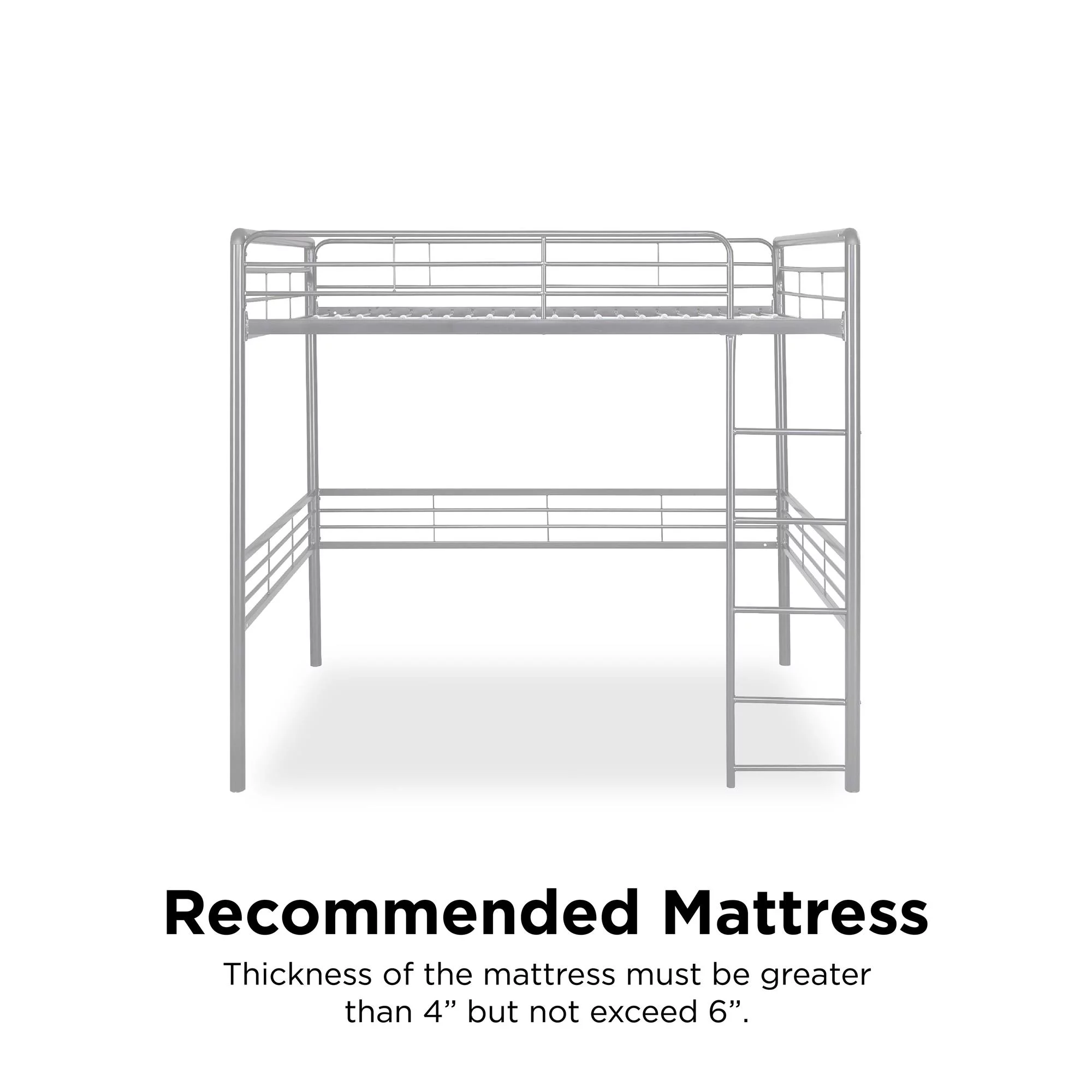DHP Tommy Full Metal Loft Bed, Silver