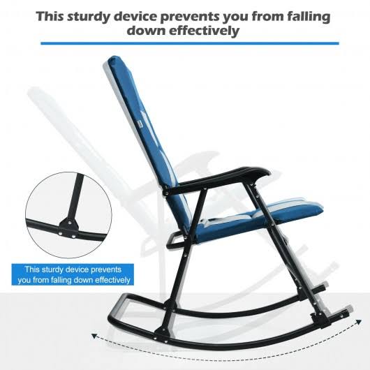 Goplus Foldable Rocking Padded Chair Portable Camping Chair with BACKREST Armrest Blue