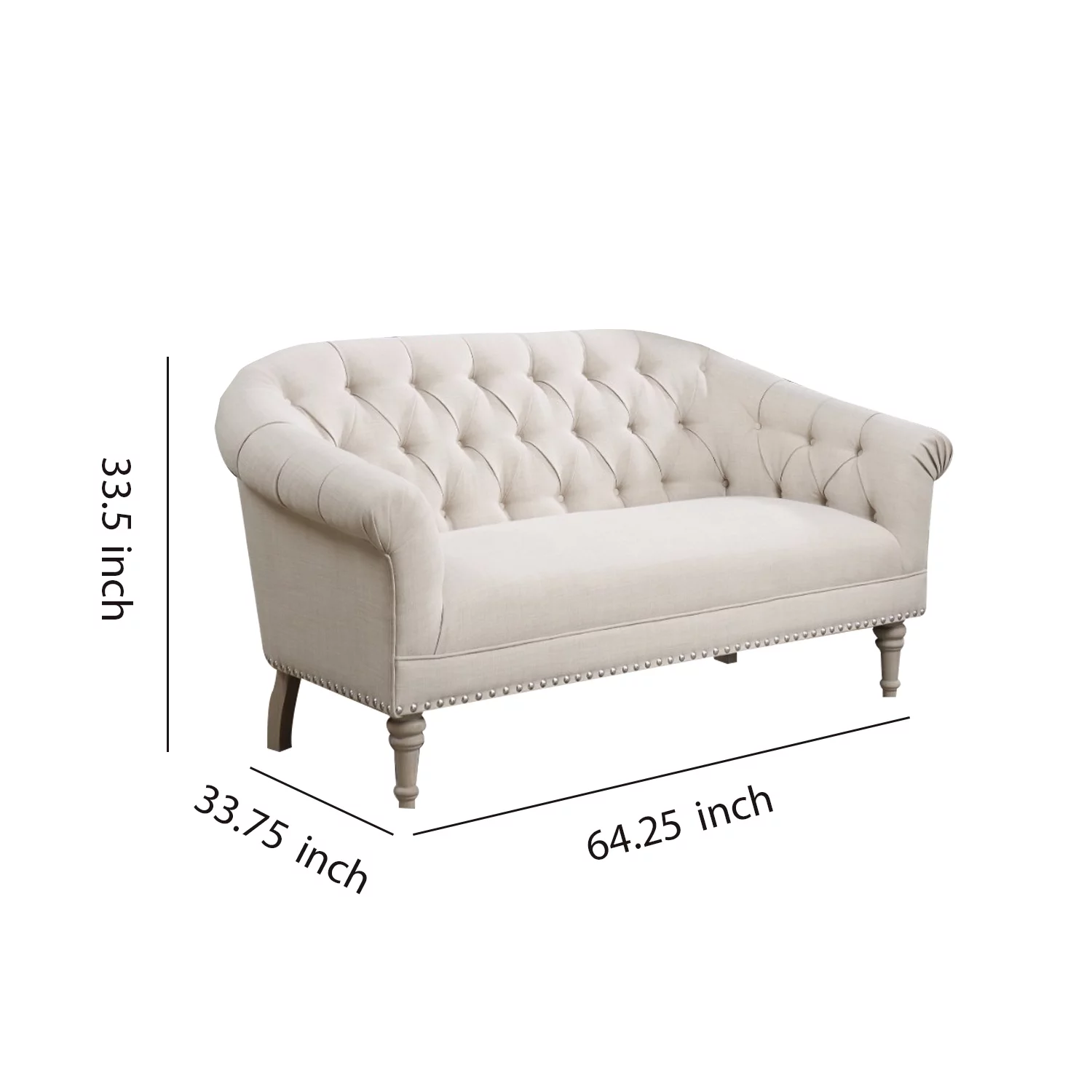 BenJara Traditional Settee With Tufting And Pleated Roll Arms, White