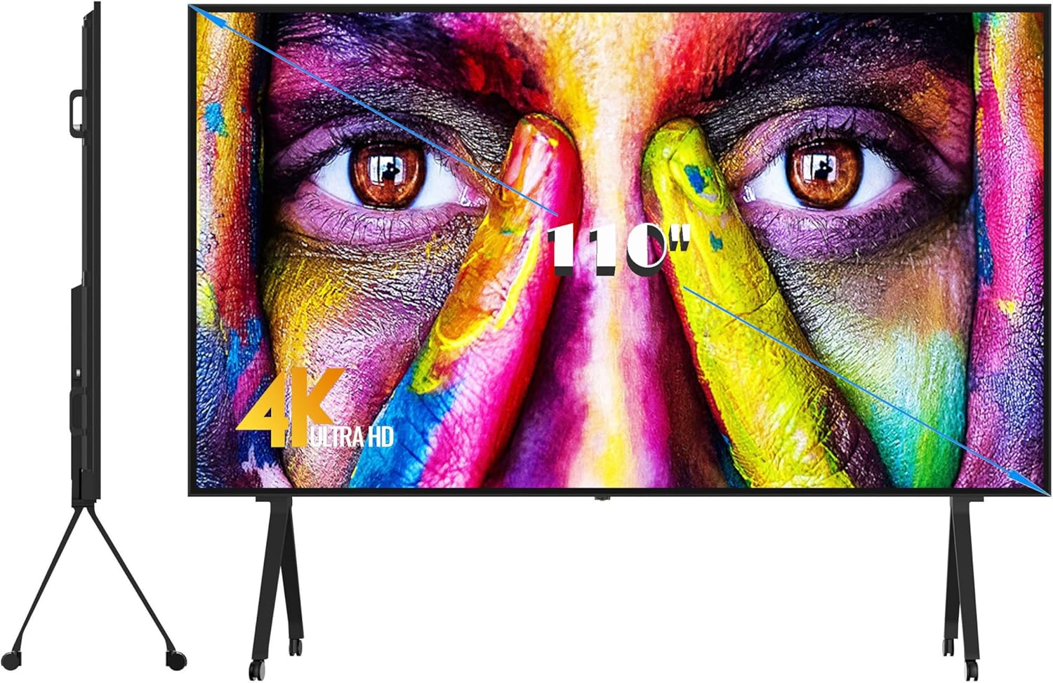 110 Inch UHD LED Smart TV, 4K Screen Television with Mount & Stand TS110TV High Resolution LCD Screen 16:9 Indoor Cinema with Anti-Glass WiFi, HDMI, USB Ports