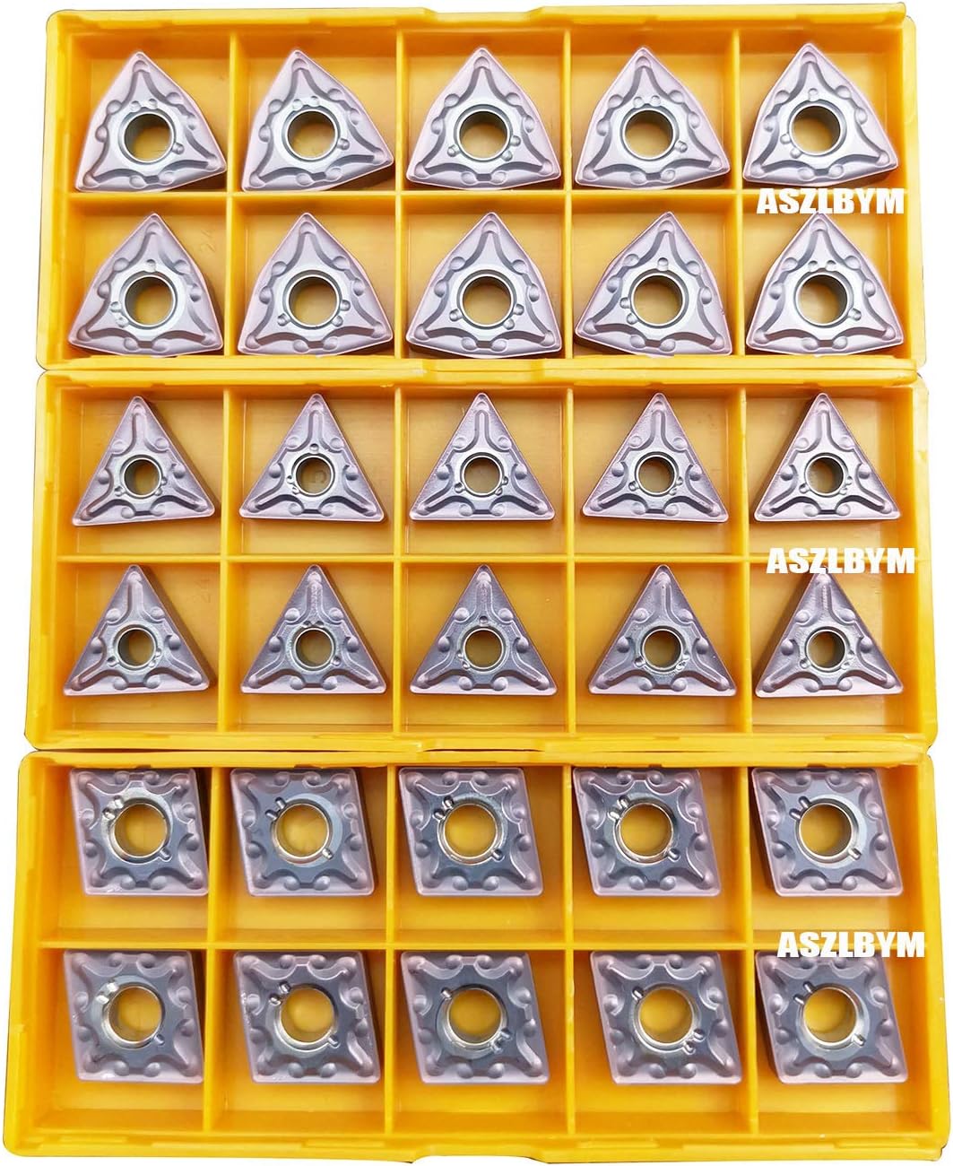 ASZLBYM 5/8" 36PCS Indexable Carbide Lathe Turning Tool Insert Holder Bit Set MTJNR1616H16 + MWLNR1616H08 + MCLNR1616H12 with CNMG 431 + WNMG 431 + TNMG 331 Indexable Carbide Turning Insert Blades