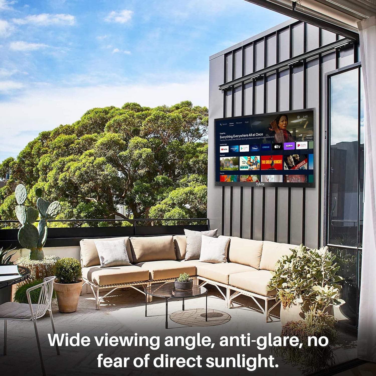 SYLVOX Outdoor TV with TV Mount, Smart Outdoor TV 55” 2000 Nits Full Sun, 4K UHD Weatherproof Outdoor Television with Voice Control Chromecast Built-in, IP55 Android TV for Outside (Pool Pro Series)