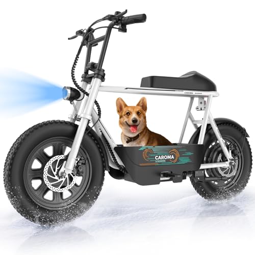 Caroma Peak 800W/1200W Electric Scooter with Seat, 16" All Terrain Fat Tire Electric Dirt Bike, Max 25/30Miles Ranges, Top Speed 20Mph, Electric Motorcycle Bicycle with Basket for Pets & Cargo