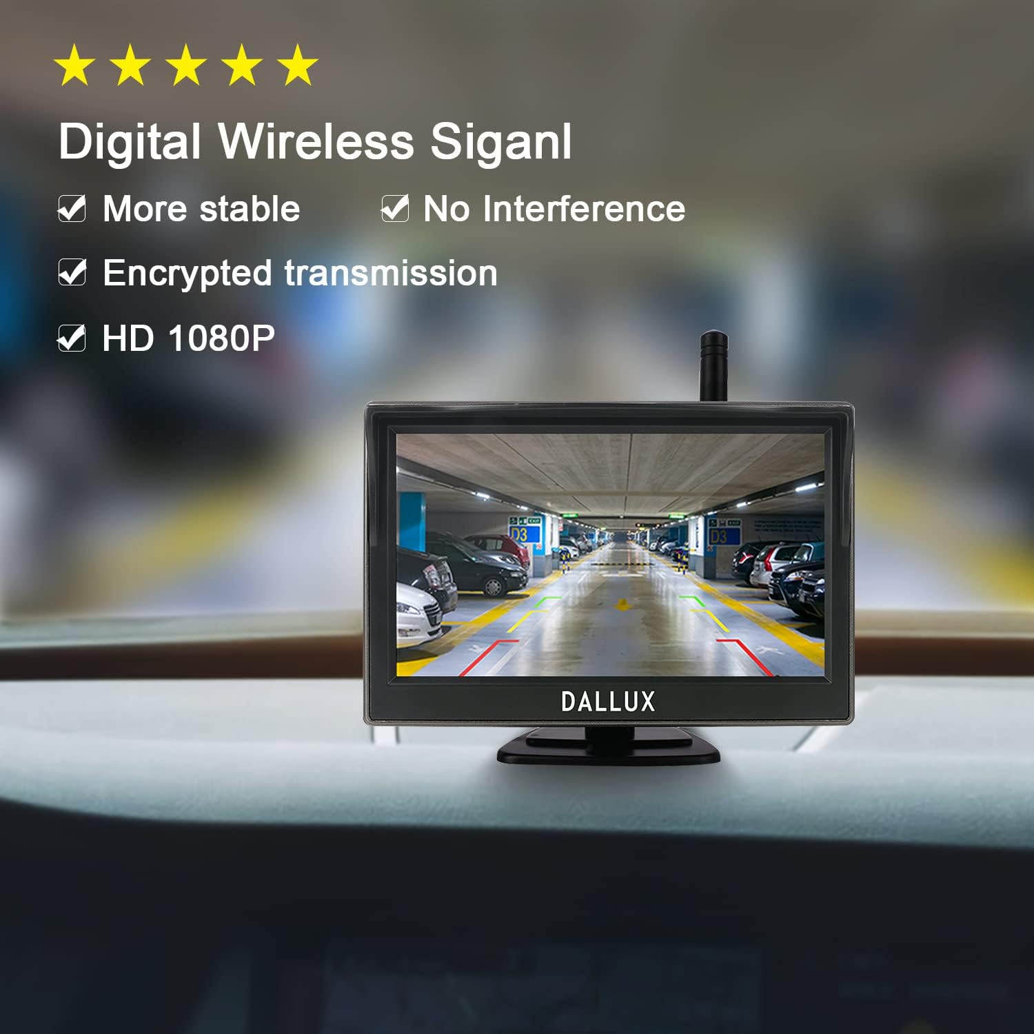 Car Wireless Backup Camera Kit,5 Inch Monitor and 1080P Front/Rear View Adjustable Camera for Car,Pickup,Truck,RV,SUV,Van,Camper Easy Installation Stable Signal Night Vision Waterproof Cam System