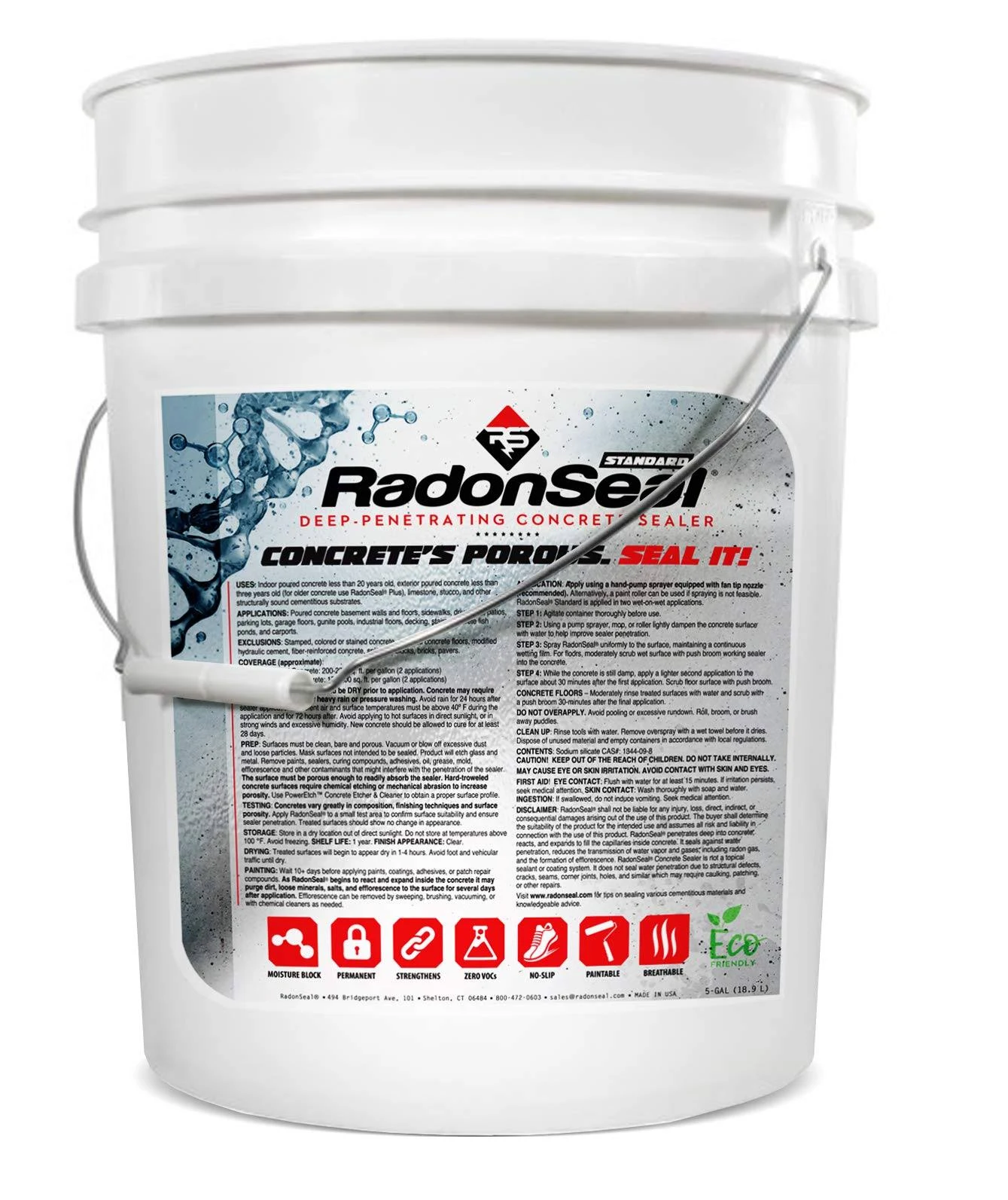 RadonSeal Standard - Deep Penetrating Concrete Sealer (5-gal) | Basement Waterproofing u0026 Radon Mitigation Sealer | Seals Con