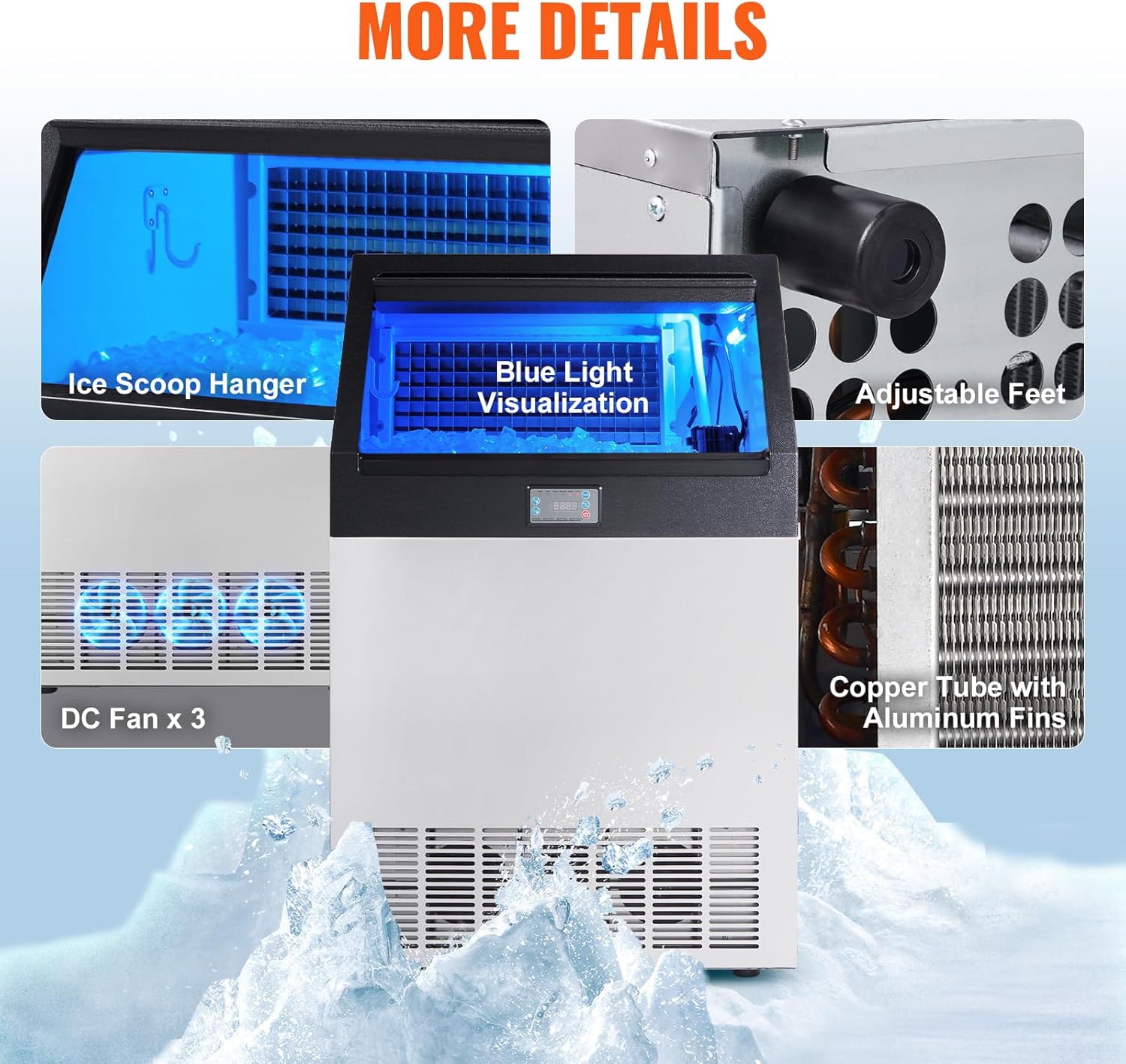 VEVOR Commercial Ice Maker, 265lbs/24H, Ice Maker Machine, 126 Ice Cubes in 12-15 Minutes, Freestanding Cabinet Ice Maker with 88lbs Storage Capacity LED Digital Display, for Home Office Restaurant
