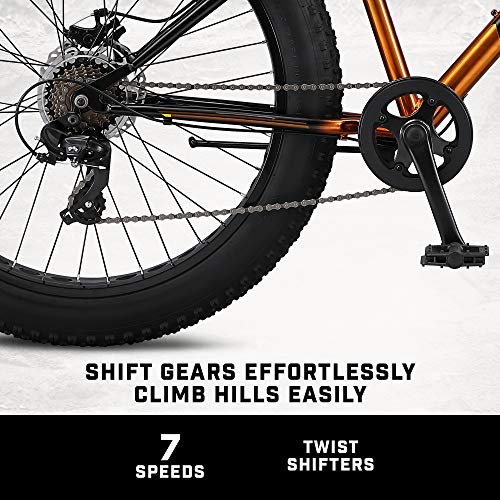 Mongoose Argus Trail or ST Fat Tire Mountain Bike, 20, 24 or 26 Inch Bike for Kids and Adults, 7 or 16 Speed, Aluminum or Steel Frame, Knobby Mountain Fat Tires, Mechanical Disc Brakes