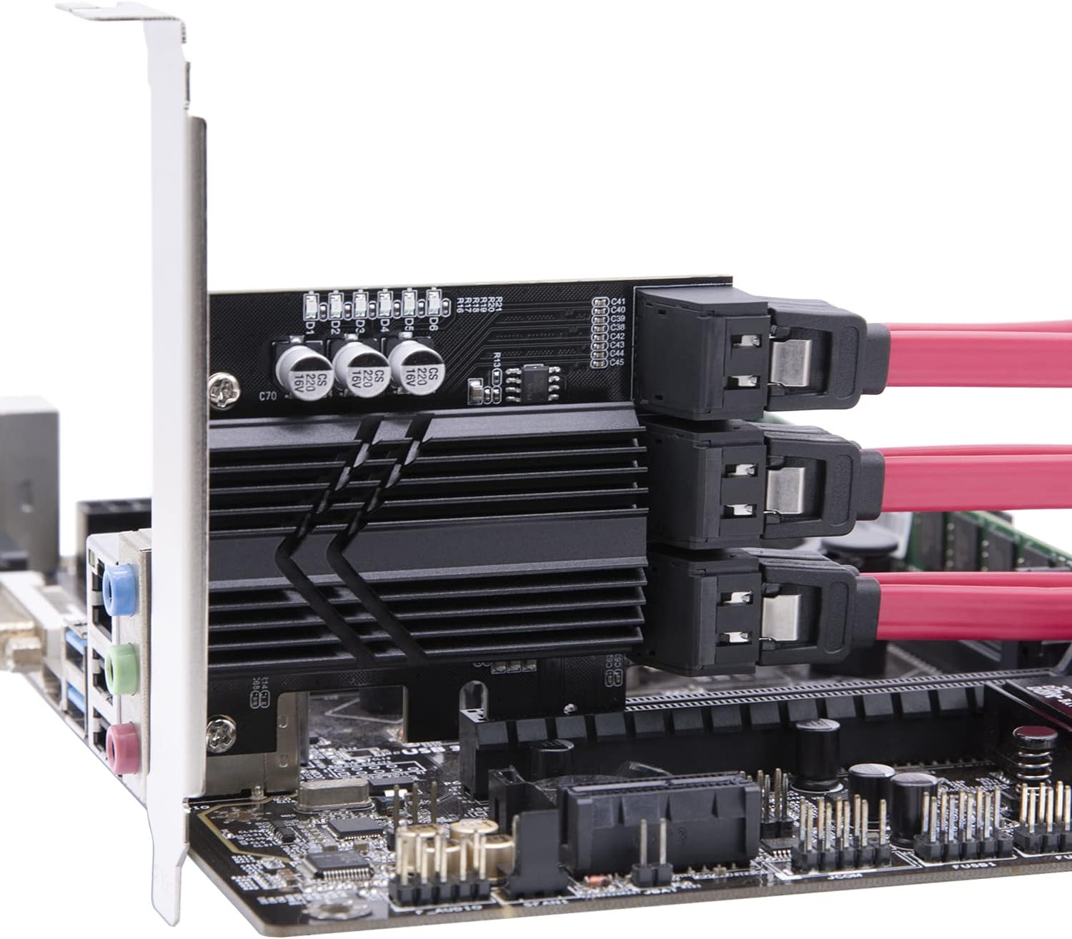 Mailiya SATA Card, 6 Ports PCIe SATA 3.0 6Gbps Expansion Controller Card with 6 SATA Cables and Heatsink, None Raid, Support 6 SATA 3.0 Devices