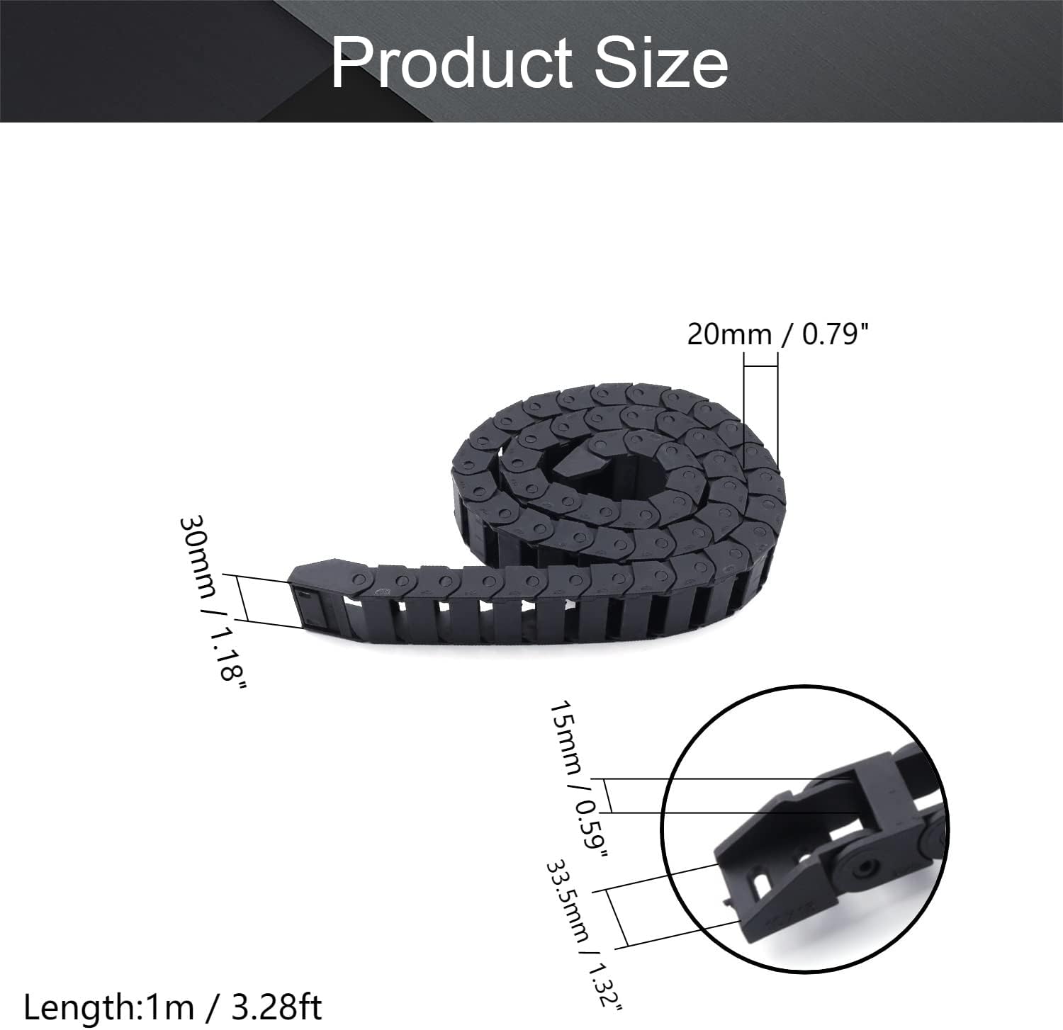 Fielect Drag Chain Cable Carrier Open Type with End Connectors R100 35X100mm 1 Meter Plastic for Electrical CNC Router Machines Black 1Pcs