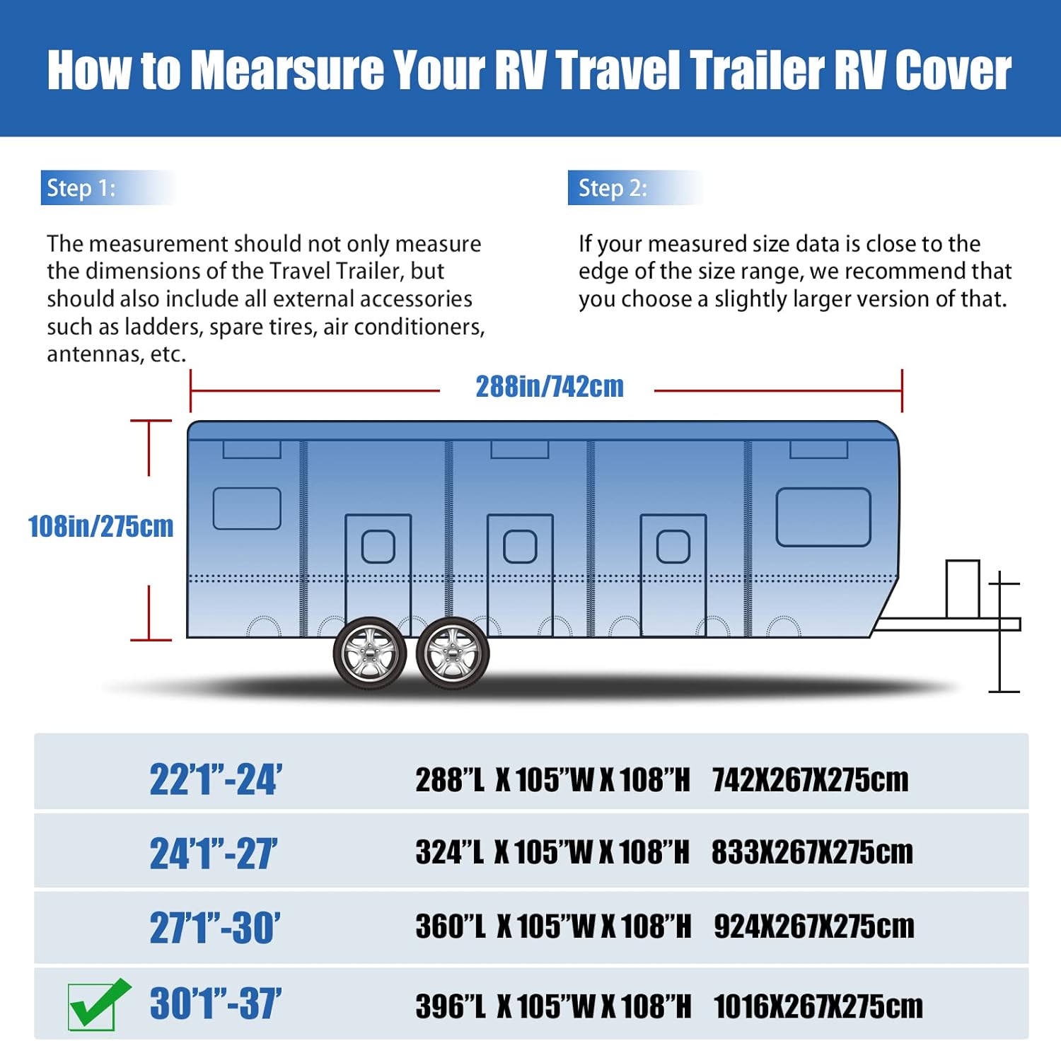 RV Cover, NUNFLOC Travel Trailer Cover 6 Layers Top Panel Upgraded Fabric, Windproof Camper Cover, RV Trailer, Anti-Scratch, UV Resistant Prevents Top Tearing Caused by Sun Exposure (27'1''-30')