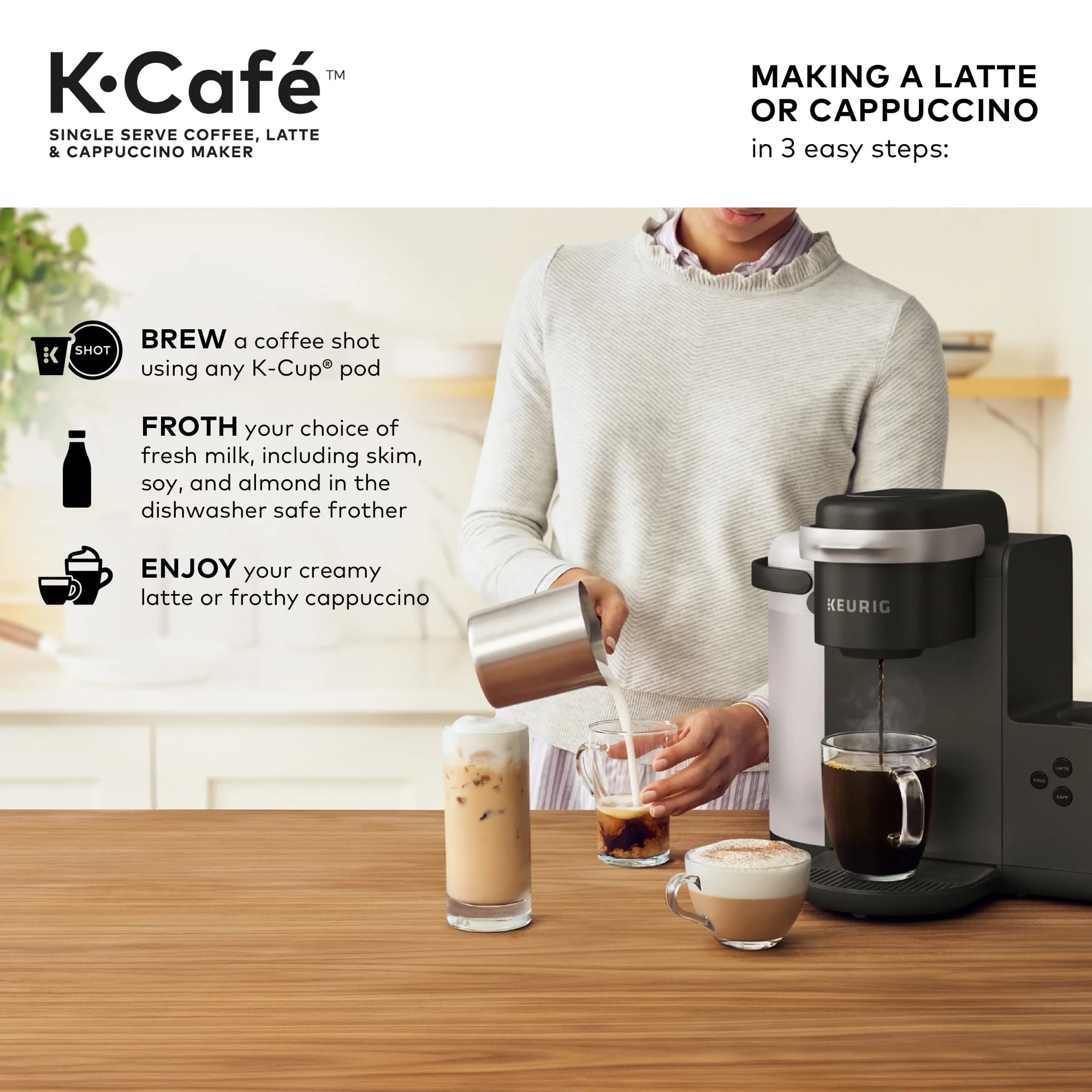 Keurig K-Cafe Single Serve K-Cup Coffee Maker, Latte Maker and Cappuccino Maker, Dark Charcoal