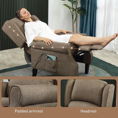 HOMCOM Vibration Massage Recliner Chair for Living Room with Heat, Wingback Single Sofa, Modern Suede Fabric Push Back Reclining Chair with Footrest, Side Pocket, Black