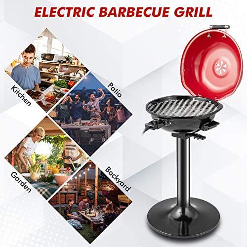 HAPPYGRILL 1600W Portable Electric Grill, Outdoor BBQ Grill for 15-Serving, Electric Barbecue Grill for Indoor & Outdoor, Portable Stand BBQ Grill for Patio Balcony Kitchen Garden