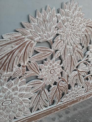 SMARTCAREWOOD Hand Carving- Half Moon Bed Headboard Natural | Bed Head Wall Art | Tropical Home Decor |