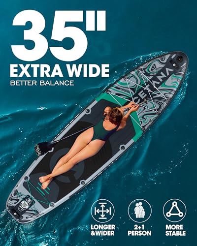CETANA 11'6×35" Extra Wide Stand Up Paddle Board for Adults & Youth, 400lb Capacity Inflatable Paddle Board, Sup for 2+1 Person with Removable US Fin, 100L Backpack, Floating Paddle, Safety Leash