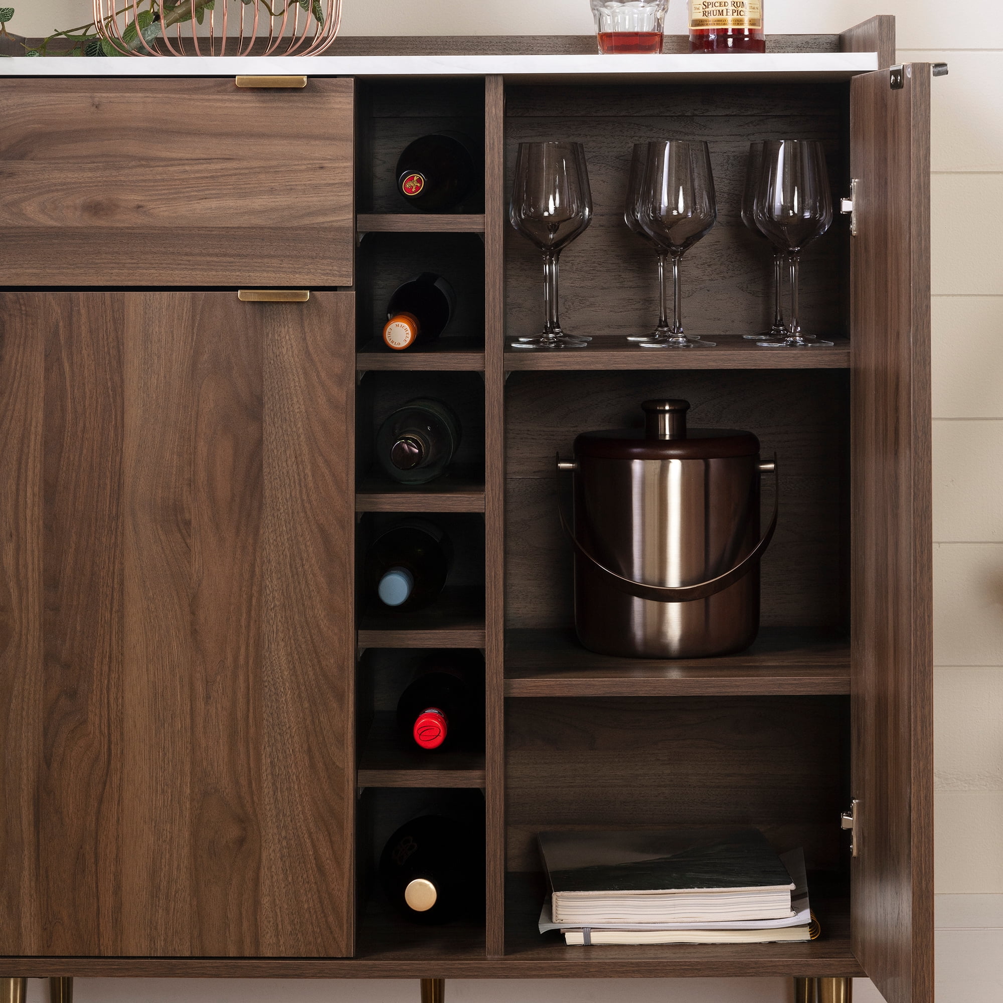 South Shore Hype Buffet with Strorage, Natural Walnut and Faux Carrara Marble
