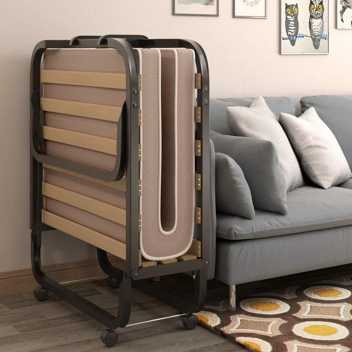 Rollaway Folding Bed with 4 Inch Mattress for Adults  Foldable Portable Guest Bed with Memory Foam Mattress &amp; Sturdy Metal Frame  Cot Size Fold up Bed on Wheels  Easy to Store  Made i - Curated Treasures Market