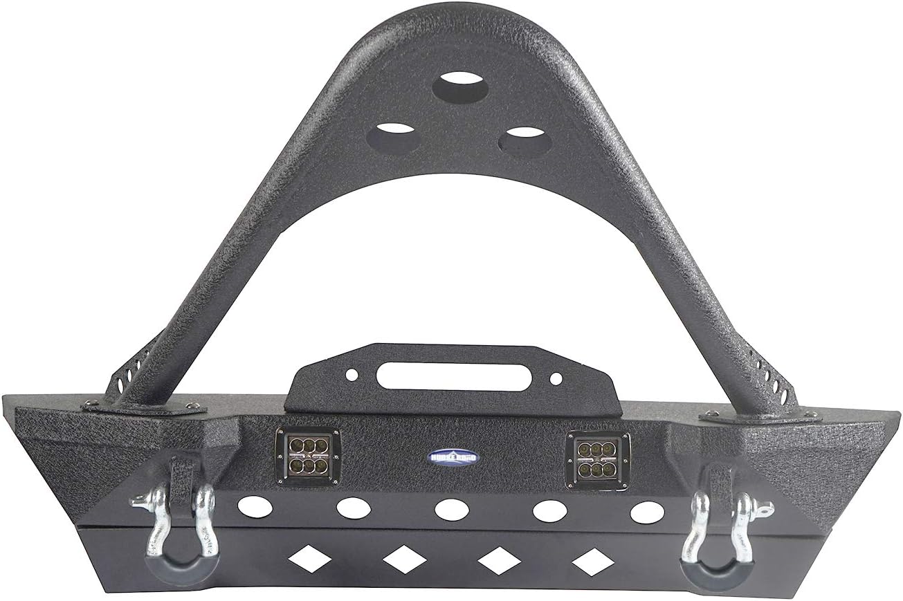 Hooke Road Jeep Wrangler JK Stinger Bumper, Aggressive Bull Bar Front Bumper w/LED Lights for Jeep Wrangler JK 2007-2018