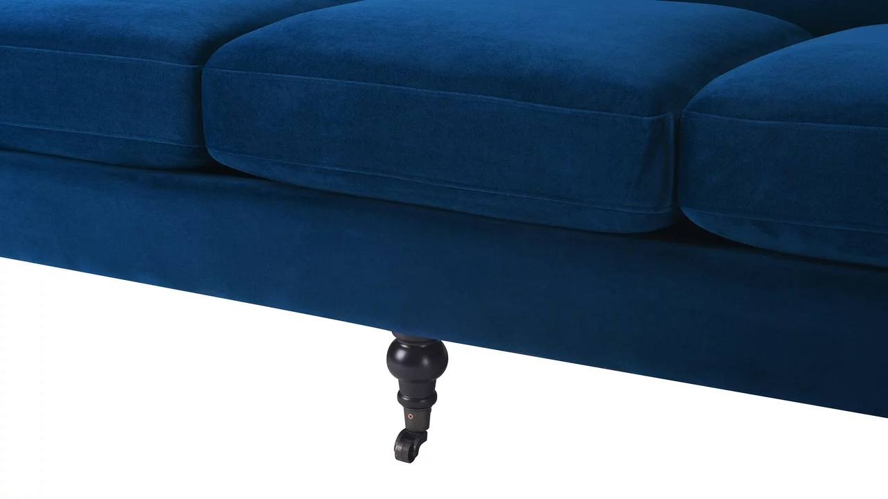 Jennifer Taylor Home Alana Lawson Recessed Arm Sofa Metal Casters, Navy Blue