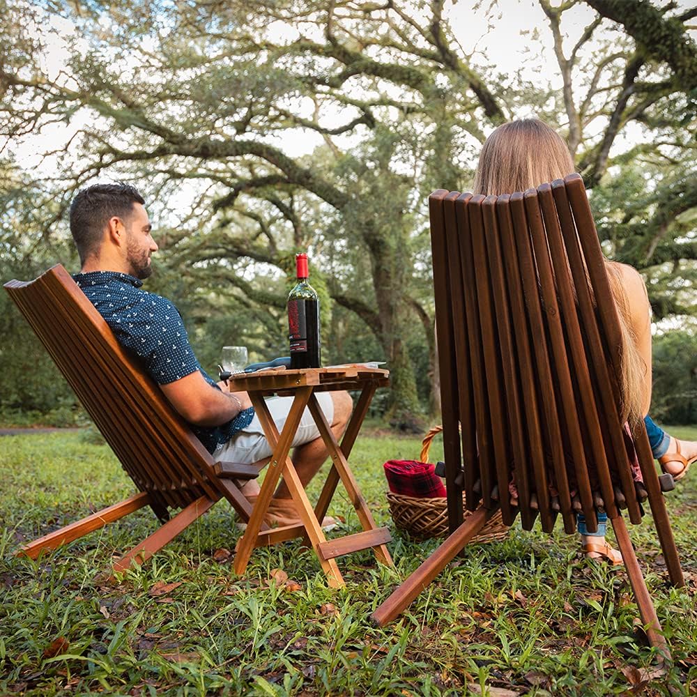 Melino Folding Wooden Outdoor Chairs - Low Profile, Acacia Wood Outdoor Lounge Chair, Stylish Wooden Folding Chair, Cinnamon - Great Wooden Patio Chair, Acacia Wooden Folding Chair for Your Home
