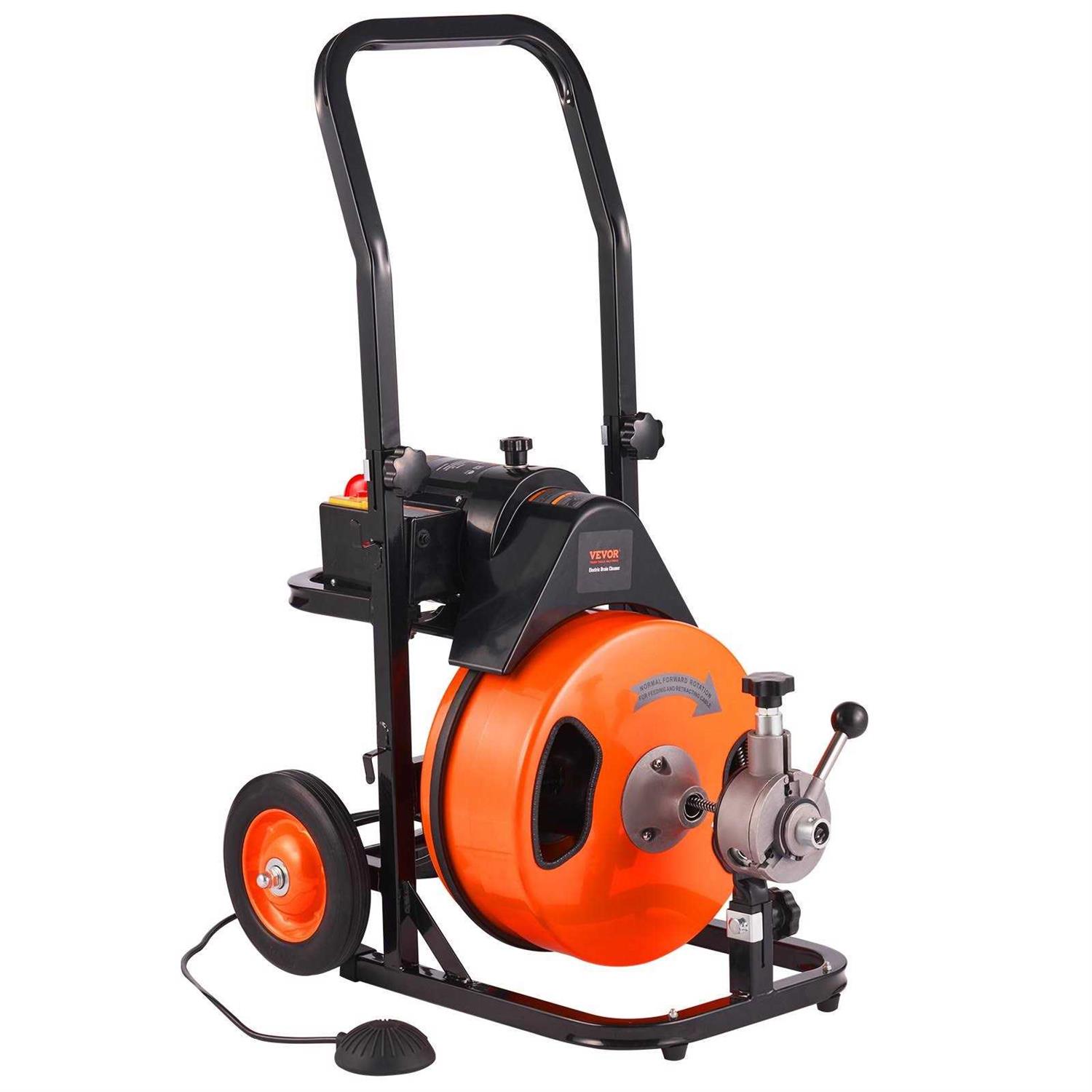 VEVOR Electric Drain Auger 50 ft. x 1/2 in. Drain Cleaner Machine Auto Feed with 4 1 in. to 4 in. Pipes