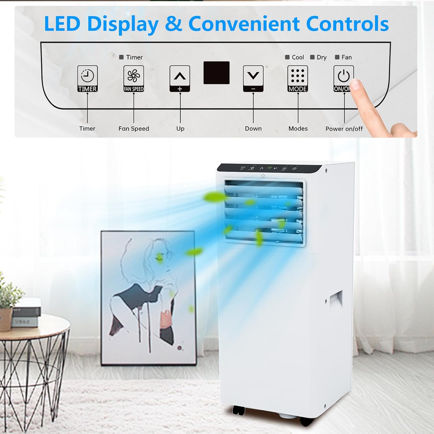 Portable Air Conditioner 8000 BTU with Efficient Cooling Air Conditioners Fan Mode Room Cooling Up to 350 sq ft 24 Hour Timer ，Portable AC Quiet, Remote Control, Sleep Mode, and Window Kit.