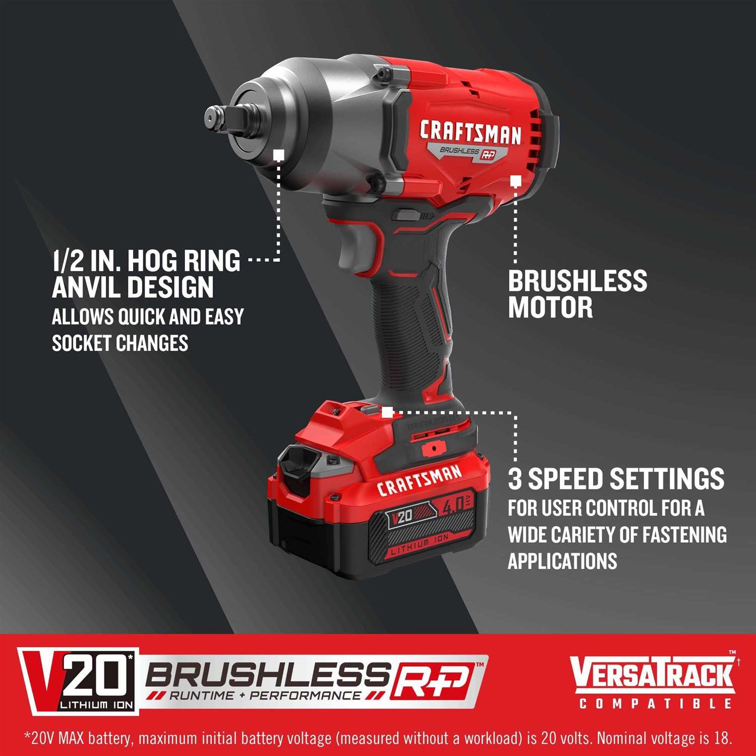 Craftsman 20-volt Max Variable Speed Brushless 1/2-in Drive Cordless Impact Wrench - Shop Hardware Tools Online Store