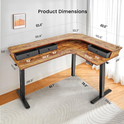 ErGear Electric L Shaped Standing Desk, 65'' Height Adjustable Corner Stand up Desk with Storage Drawers & Cable Management Trays, Modern Home Office Computer Workstation, Black
