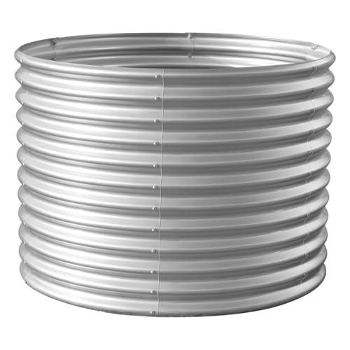 Land Guard 8x4x3ft Oval Galvanized Raised Garden Beds, Large-Capacity Metal Planter Box Outdoor, Durable Deep Raised Garden Bed 3ft Tall, Raised Beds for Gardening Vegetables, Cream Yellow