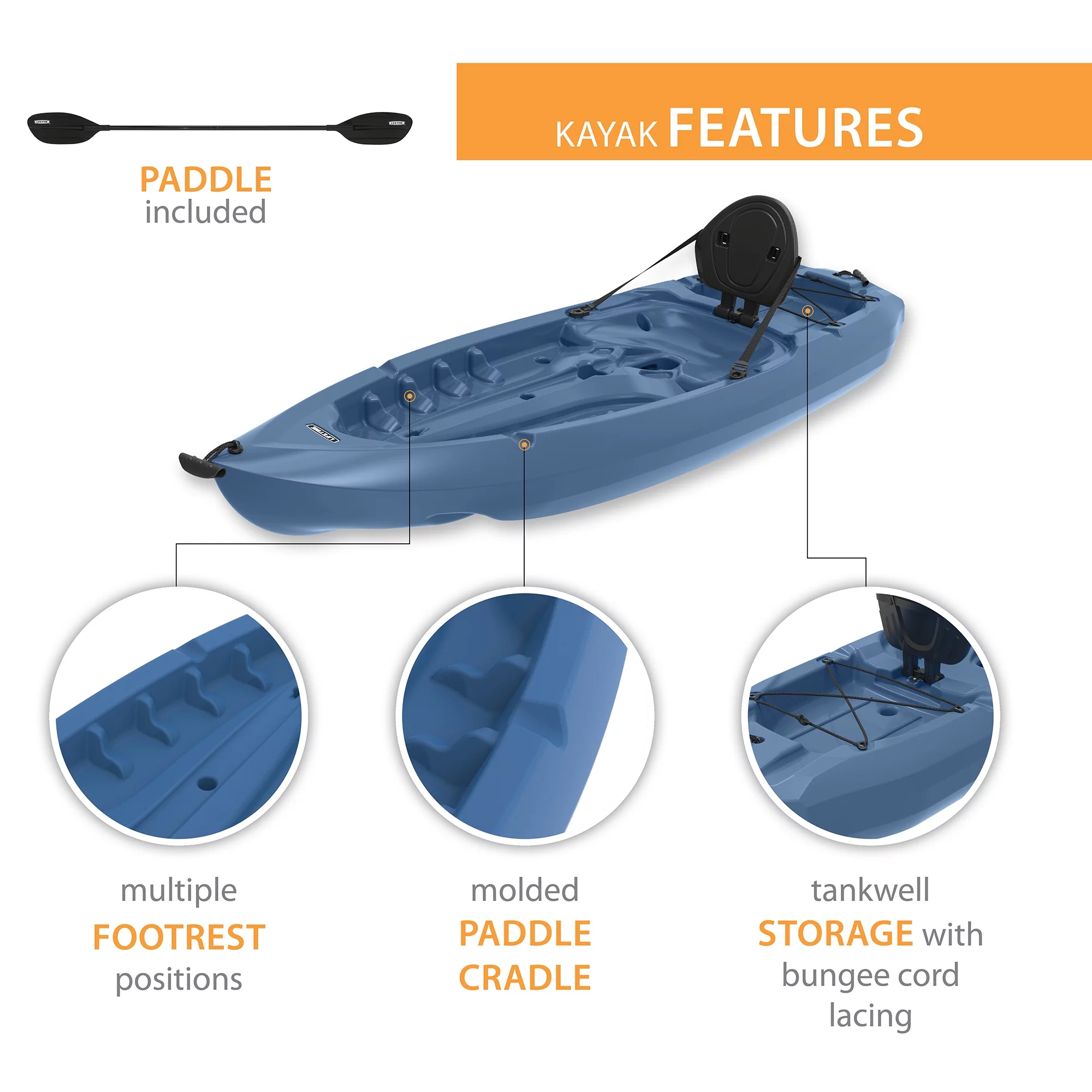 Lifetime Daylite 8 ft Sit-on-top Kayak (Paddle Included), Dark Blue
