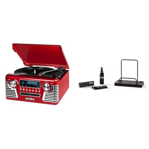 Victrola Haley Retro Bluetooth Record Player & Multimedia Center with Built-in Speakers - 3-Speed Turntable, CD Player, AM/FM Radio, 3.5mm Aux-In, Wireless Music Streaming, Black