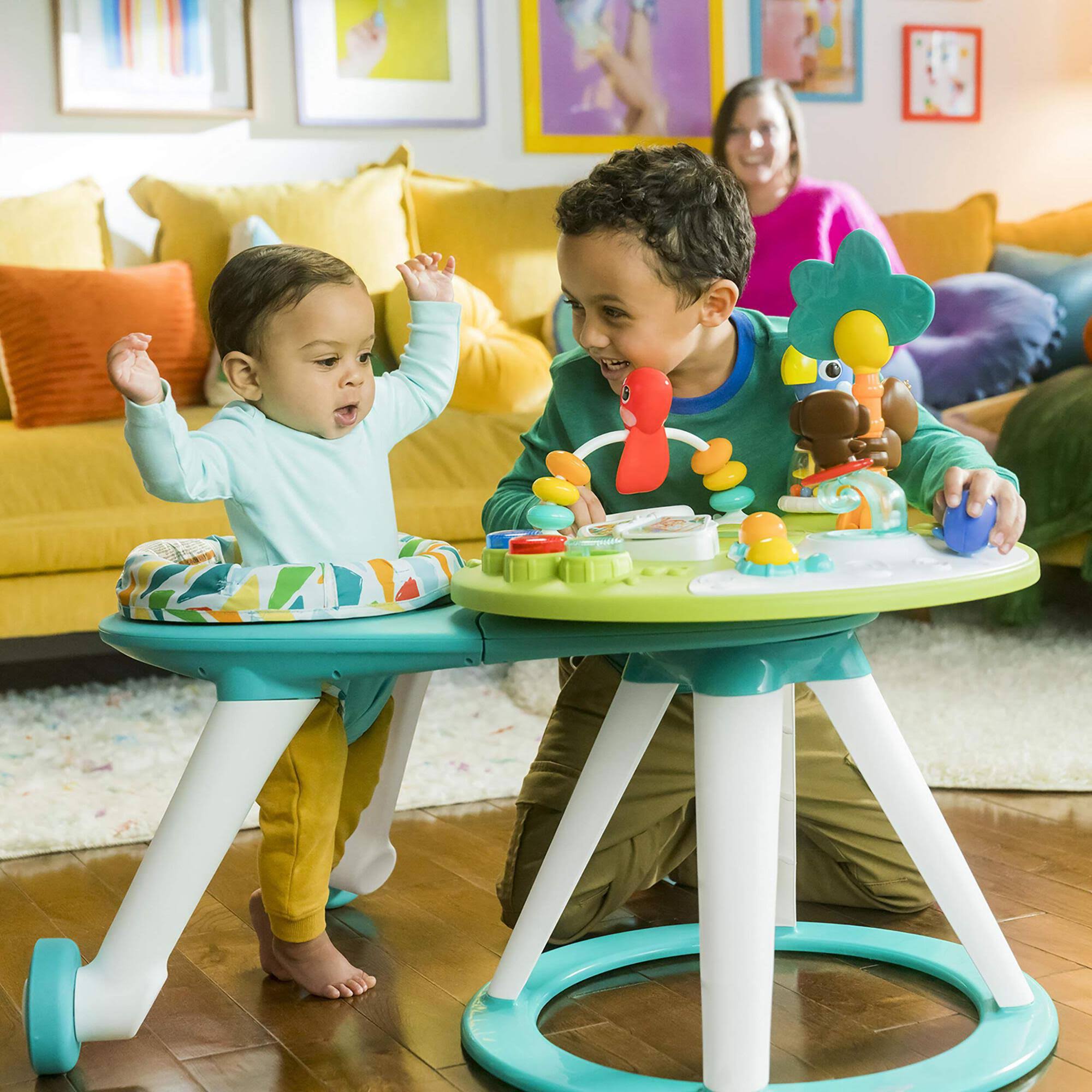 Bright Starts Around We Go 2-in-1 Walk-Around Activity Center u0026 Table, Tropic Cool