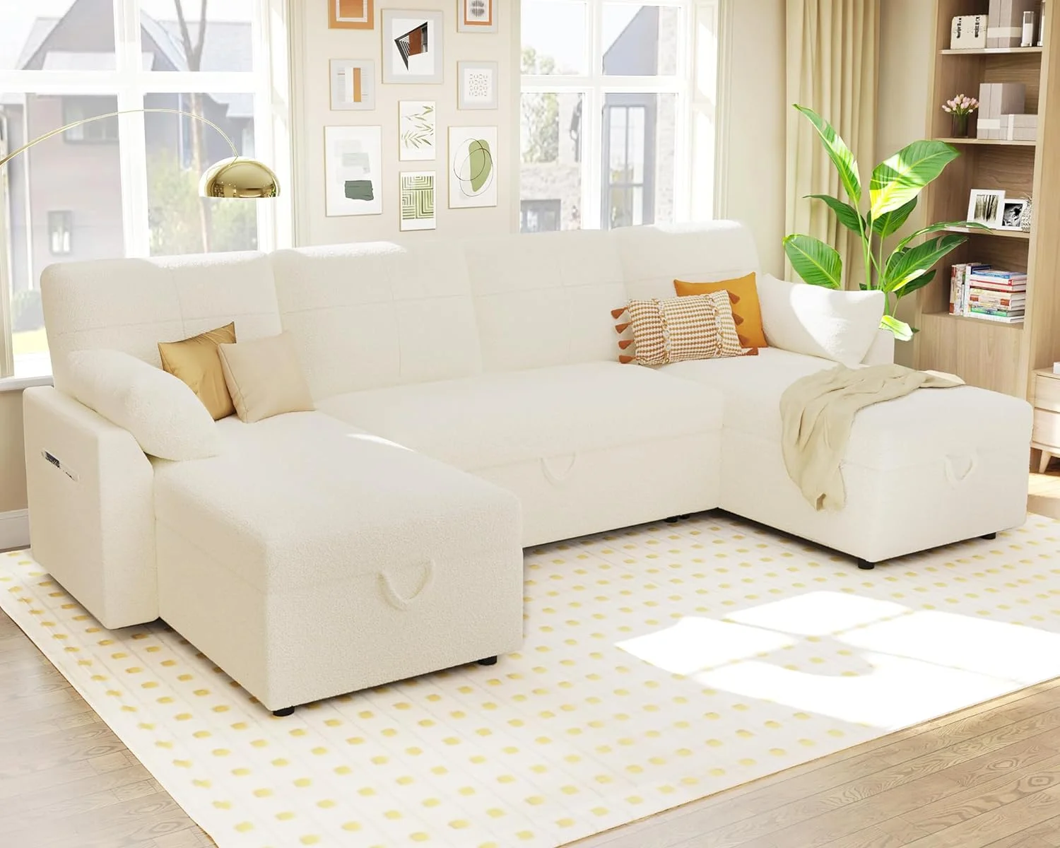 Papajet Sofa Bed, Sleeper Sofa with Storage Chaise, Pull Out Couch for Living Room- Gray Chenille
