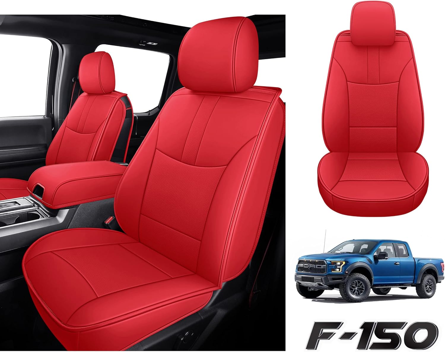 Car Seat Cover Fit for Ford F150 Truck, Leather Automotive Vehicle Cushion Protectors Customized Compatible with Ford F150 2009-2022，2017-2022 F250/F350…