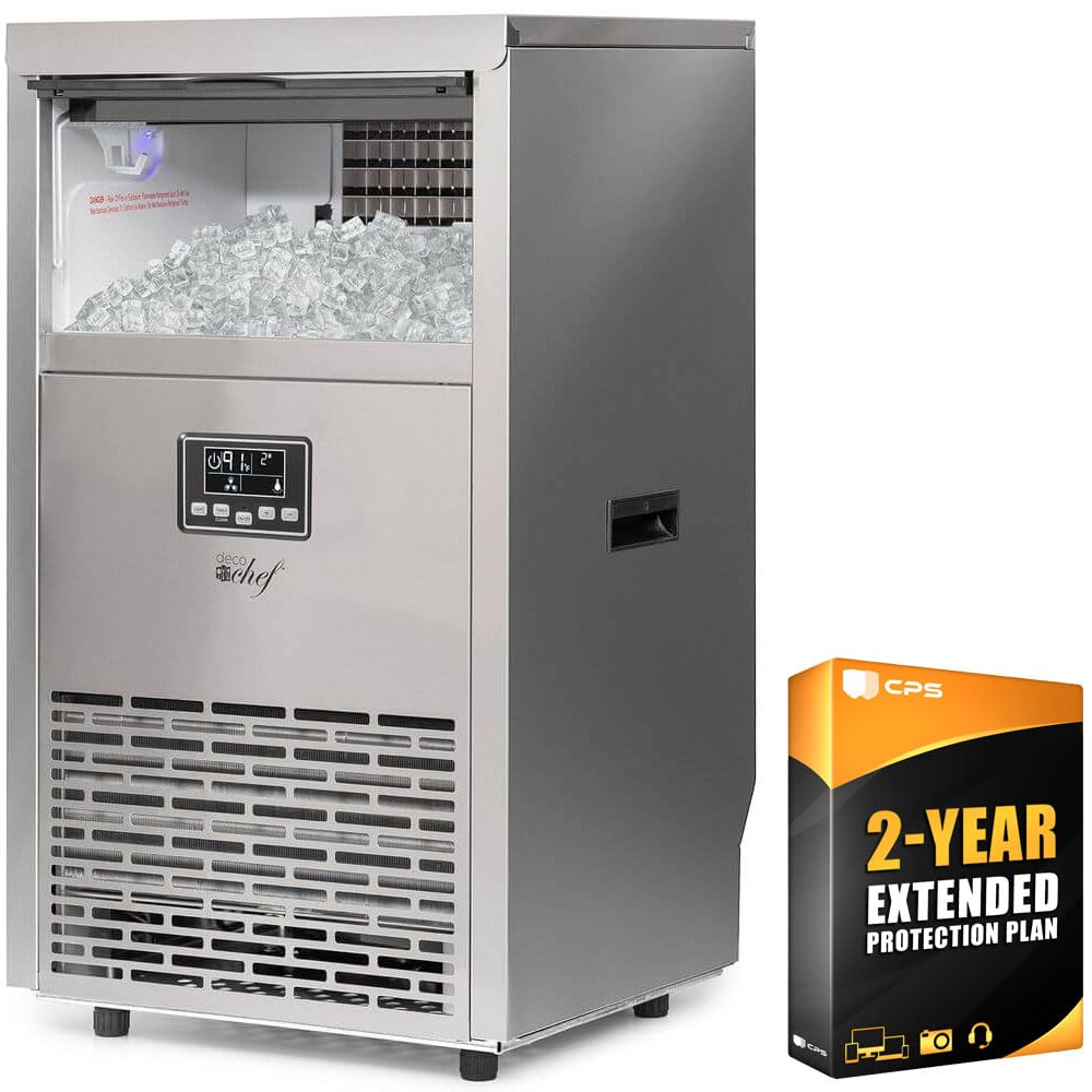 Deco Chef Floor Standing Ice Maker 99lb Every 24 Hours 33lb Storage Capacity Stainless Steel Great for Homes, Basements, Bars, Garages, Pool Houses with 2 Year Enhanced Protection Bundle
