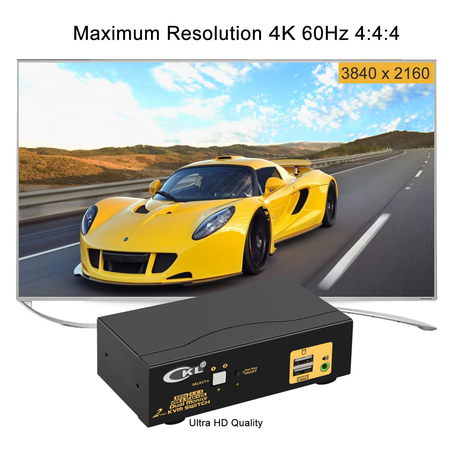 CKL 2x2 Matrix HDMI KVM Switch Dual Monitor USB 3.0 4K 60Hz, PC Monitor Keyboard Mouse Peripherals Sharing Box with Cables for 2 Computers or Laptops