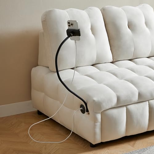 48" Convertible Sleeper Sofa Couch Bed,3-in-1 Velvet Tufted Pull Out Couch with USB&Type-C Charge Ports and Phone Holders,Comfy Modern Loveseat Sleeper Chaise Lounge for Living Room,Small Space(Grey)