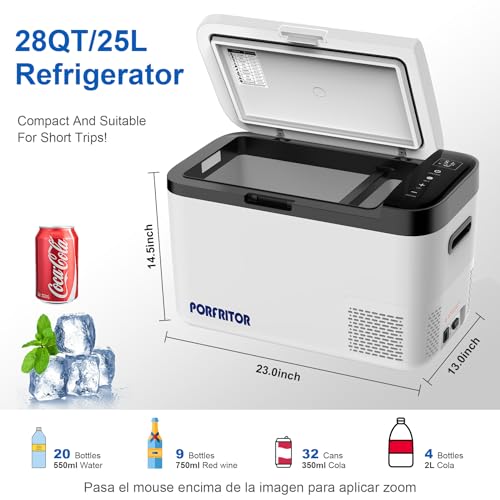 PORFRITOR 12 Volt Car Refrigerator, 48Qt Portable Freezer -4℉ to 68℉ Dual Zone Car Refrigerator,12 Volt Refrigerator with 12/24V DC & 110-240V AC for Home,Travel, RV, Truck