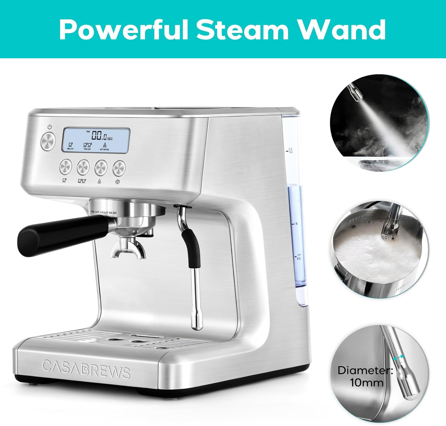 CASABREWS Espresso Machine with LCD Display, Barista Cappuccino Maker with Milk Frother Steam Wand, Professional Latte Coffee Machine with Adjustable Extraction Temperature, Gifts for Dad, Mom