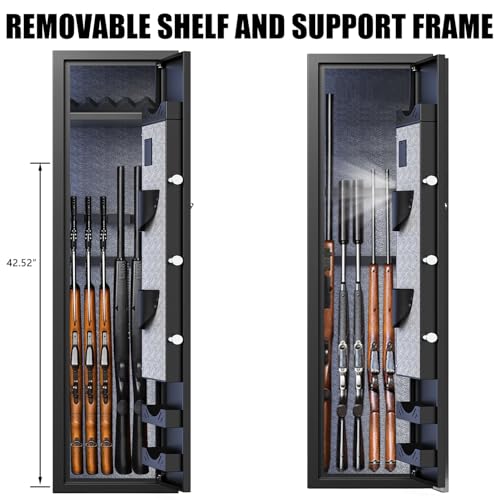 Fireproof Long Gun Safe for Rifles, 5-7 Digital Rifle Gun Safe with LCD Touch Screen Keypad, Quick Access Heavy Gun Safe for Rifles and Pistols with Dual Alarm System, Mute Mode