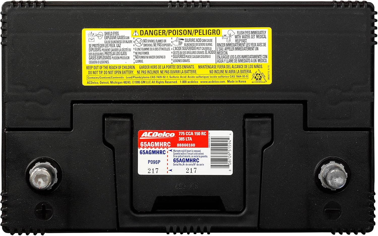 ACDelco Gold 65AGMHRC 36 Month Warranty High Reserve AGM BCI Group 65 Battery