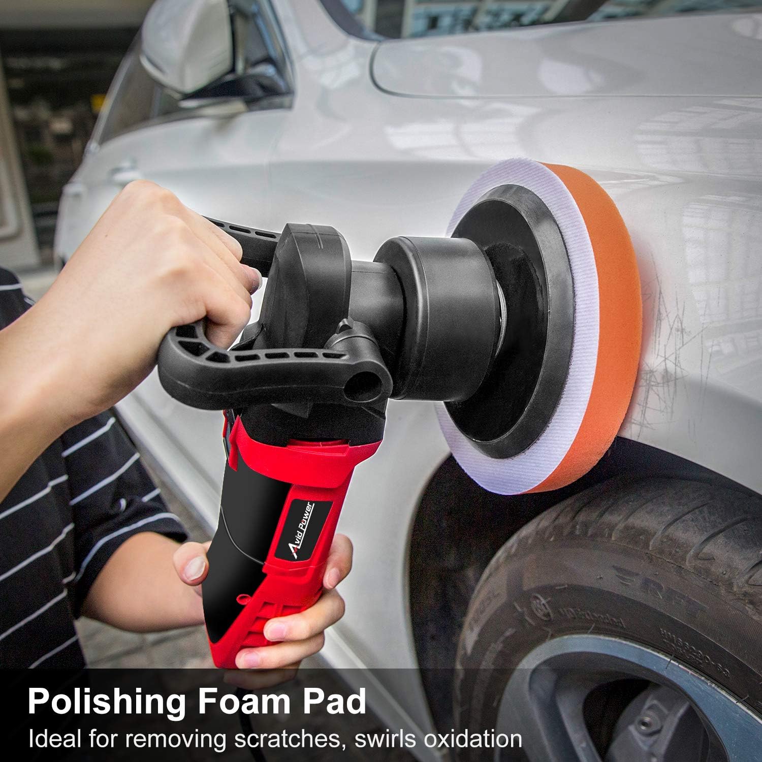 Avid Power Buffer Polisher, 6-inch Dual Action Polisher Random Orbital Car Buffer Polisher Waxer with Variable Speed, 3 Foam Pads for Car Polishing and Waxing, AEP127