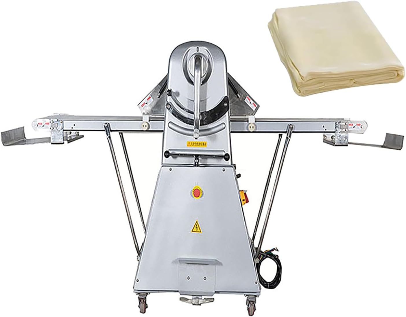Dough Sheeter, Commercial Dough Press, Pizza Dough Roller Sheeter with Safety Cover, Thickened Stainless Steel Material and Scale Adjustment Thickness, Vertical Folding for Noodle Pizza Pastry