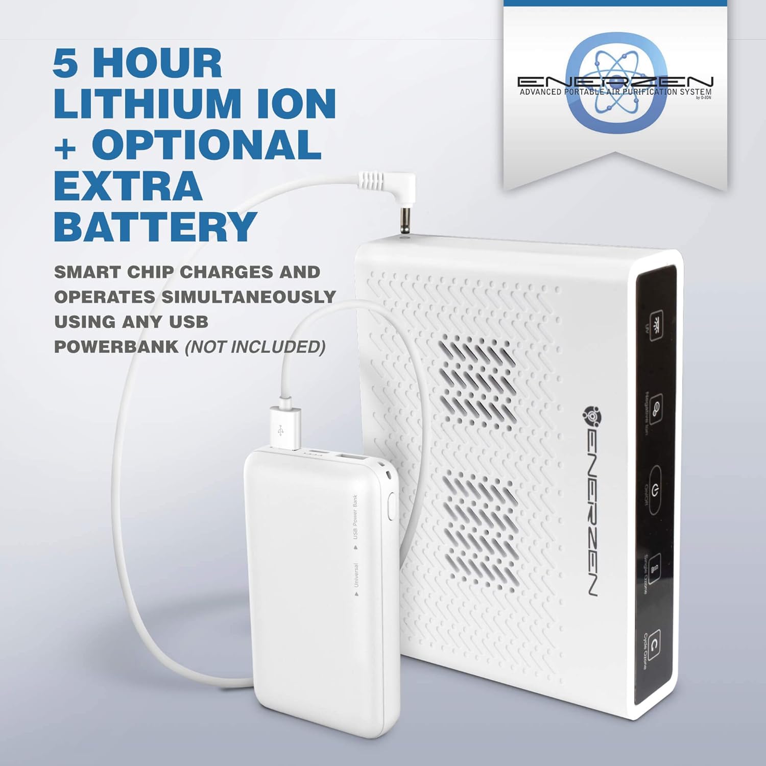 Enerzen O-222BA - 1,250 mg/h 3-in-1 Portable Ozone Generator + UV + Negative Ion - Cordless Battery Power Odor Eliminator Deoderizer for Car, Bathroom, Hotel Room, Small Spaces, Hunting Pack of 2