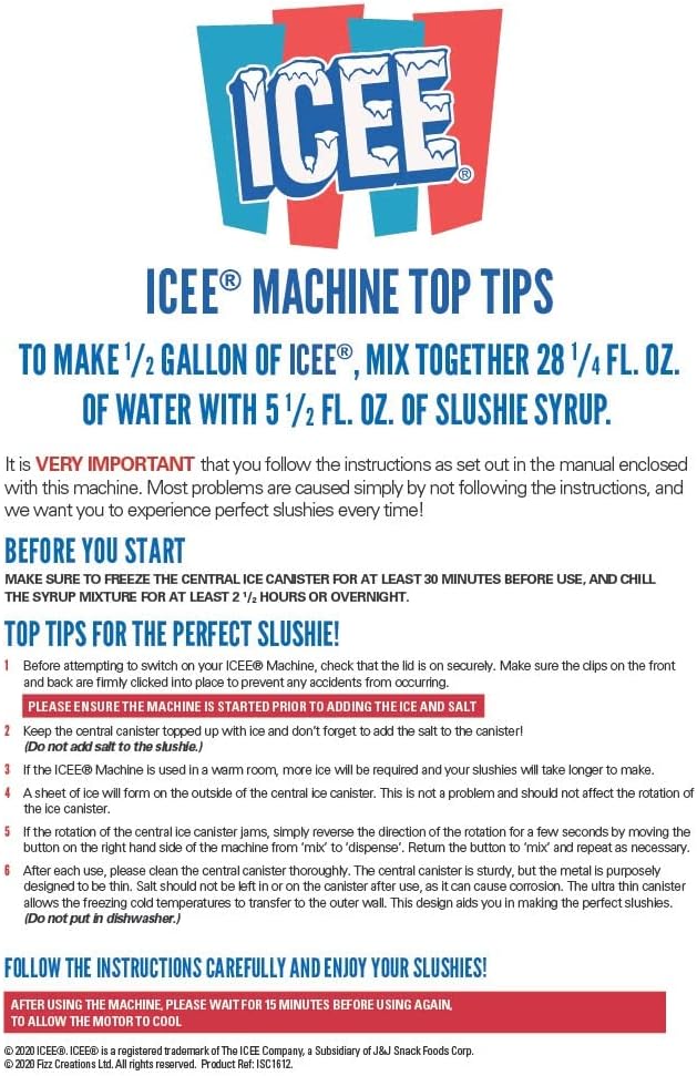 iscream Genuine ICEE Brand Counter-Top Sized ICEE Slushie Maker - Spins Your Pre-Chilled Ingredients with Your Ice into ICEE Slushies!