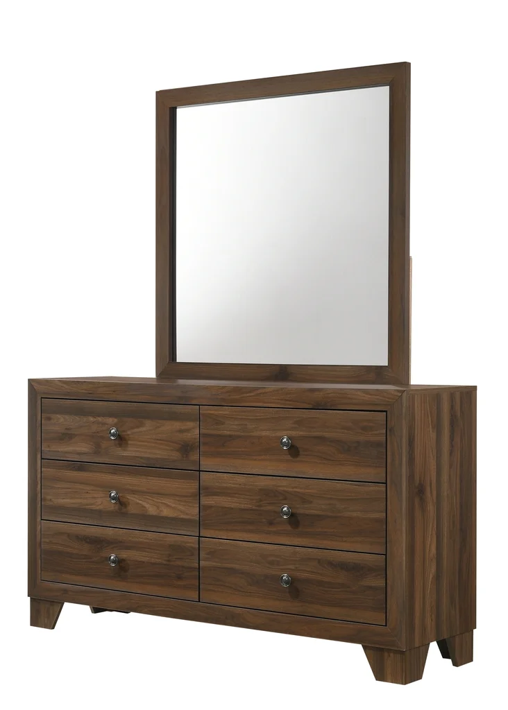 Contemporary 6Pc King Size Panel Bed Dresser Mirror Nightstand Chest Set Wooden Home Bedroom Furniture Cherry Finish