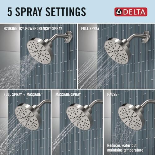 Delta Faucet Nicoli 14 Series Single-Handle Gold Shower Faucet, Shower Trim Kit with 5-Spray H2Okinetic Shower Head, Champagne Bronze 142749-CZ (Shower Valve Included)